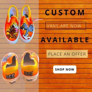 VANS CUSTOM *TOM AND JERRY*  NEW  SIZE 7(WORDING ON BACK OF EACH SHOE)